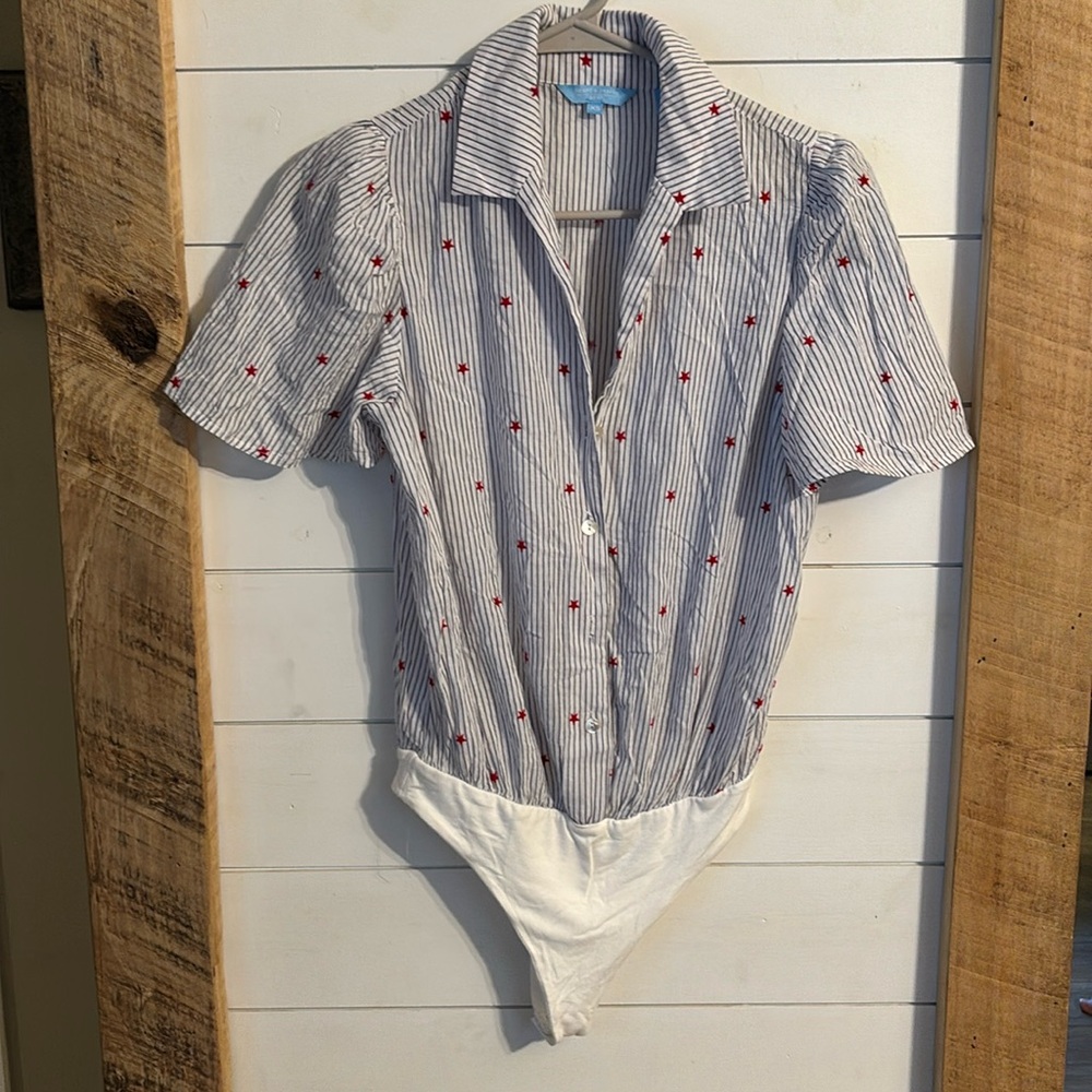 Draper James RSVP Patriotic‎ Linen Blend Bodysuit-Size XS